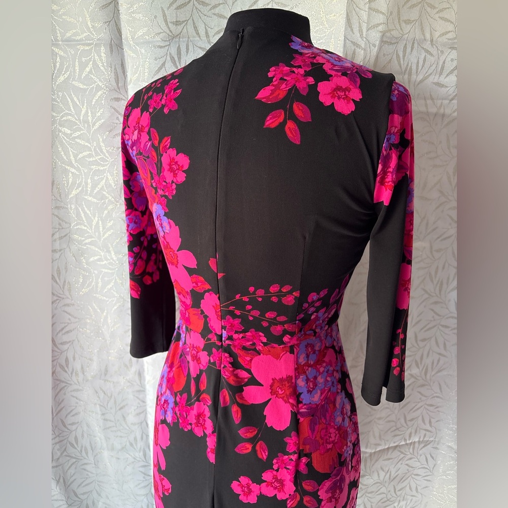London Times Black Sheath Dress with Hot Pink Floral Print - Picture 3 of 11